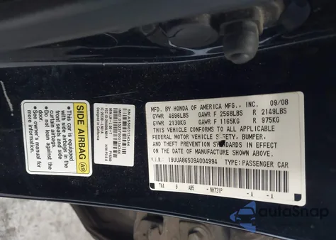 2009 Acura Tl 3.5 from USA, damaged, VIN 19UUA86509A004994